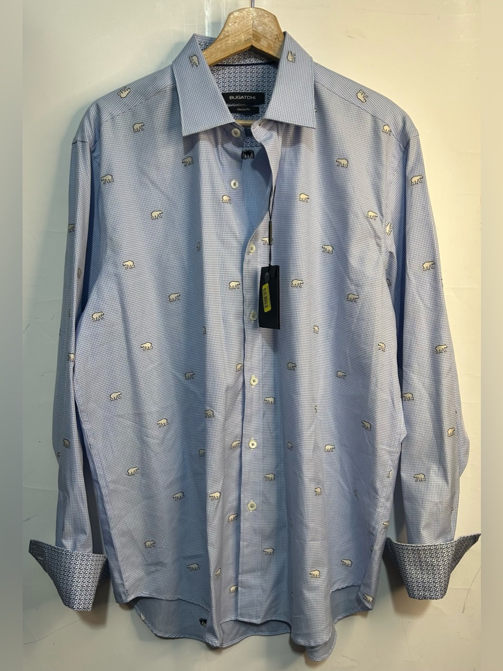 Bugatchi Polar Bear Blue Plaid Button Front Classic Fit Shirt Medium- New
